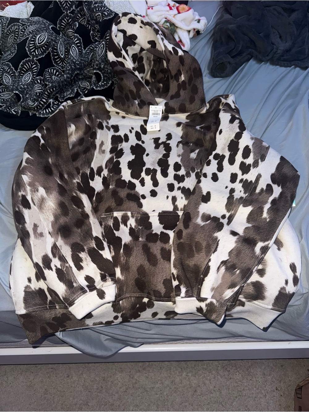 Abercrombie & Fitch Brown and White Cow-Print Hooded Sweatshirt